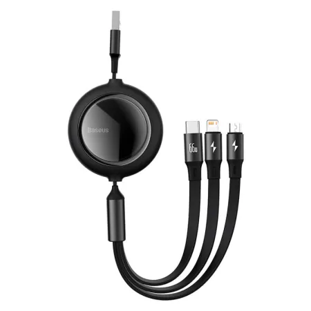 Кабель Baseus Bright Mirror Retractable 3-in-1 Fast Charging Data Cable USB to Lightning+Type-C+MicroUSB 66W 1.2m Черный