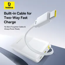 УМБ Baseus Bipow 2 with USB-C Cable 10000mAh 20W с технологией QC3.0+PD3.0 и Type-C кабелем 20W Белый