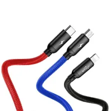 Кабель Baseus Three Primary Colors 3-in-1 Fast Charging Data Cable USB to Lightning+Type-C+MicroUSB 3.5А 0.3m Чорний