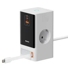 Сетевое зарядное устройство Baseus GaN5 PowerCombo Digital PowerStrip 65W 2AC+USB+Type-C + кабель Baseus Type-C to Type-C 100W 20V/5A 1м Белый