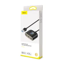 USB-хаб Baseus 5in1 Square Round HUB Adapter Type-A to USB3.0, USB2.0*3, Micro USB кабель 1м Чорний