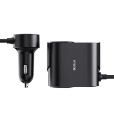 Автомобільний зарядний пристрій Baseus High Efficiency Pro 1-for-2 Car Cigarette Lighter 30W USB+Type-C + 2 Прикурювача Чорний