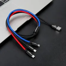 Кабель Baseus Three Primary Colors 3-in-1 Fast Charging Data Cable USB to Lightning+Type-C+MicroUSB 3.5А 0.3m Чорний