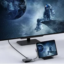 USB-хаб Baseus 6in1 Magic Multifunctional Type-C with a Retractable Clip Type-C to USB3.0, Type-C, 4KHDMI, AUX, TF, SD Сірий