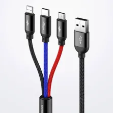 Кабель Baseus Three Primary Colors 3-in-1 Fast Charging Data Cable USB to Lightning+Type-C+MicroUSB 3.5А 1.2m Чорний