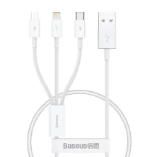Кабель Baseus Superior Series 3-in-1 Fast Charging Data Cable USB to Lightning+Type-C+MicroUSB 3.5А 0.5m Білий
