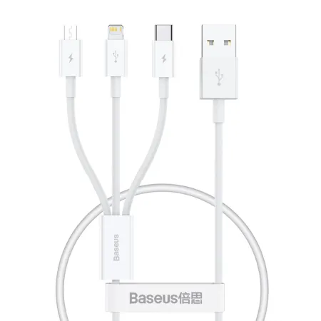 Кабель Baseus Superior Series 3-in-1 Fast Charging Data Cable USB to Lightning+Type-C+MicroUSB 3.5А 0.5m Білий