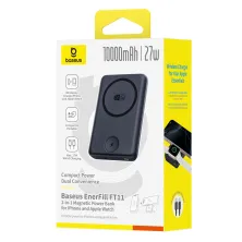 УМБ Baseus EnerFill FT11 Qi Magnetic 10000mAh 27W с зарядкой для Apple Watch и функцией MagSafe и Qi 15W Черный