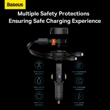 Автомобильное зарядное устройство Baseus Enjoyment Retractable 30W c встроенным кабелем 2-in-1 Type-C и Lightning 0.75м Черный