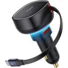Автомобильное зарядное устройство Baseus Enjoyment Pro Retractable 60W USB и c встроенным кабелем Type-C 0.70м Черный