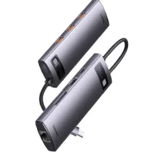 USB-хаб Baseus 8in1 StarJoy 8-Port Type-C HUB Adapter Type-C to USB3.1*3, Type-C(PD)*1, 4KHDMI, RJ45,TF, SD Сірий