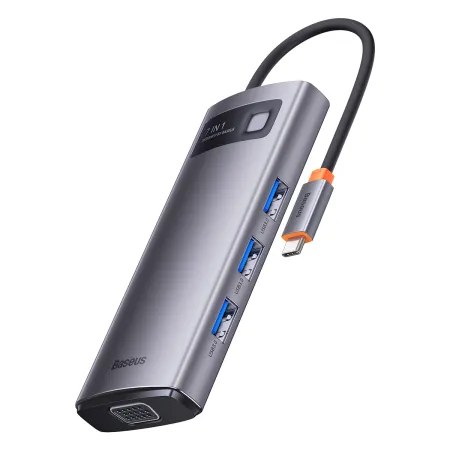 USB-хаб Baseus 7in1 Metal Gleam -Port Type-C HUB Adapter Type-C to USB3.0*3, Type-C(PD)*1, 4KHDMI, VGA, RJ45 Сірий