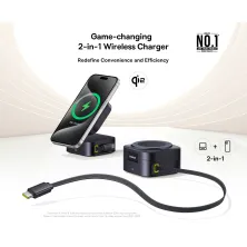 Бездротовий зарядний пристрій Baseus PicoGo Series 2-in-1 Magnetic з функцією MagSafe і Qi2 15W та вбудованим кабелем Type-C 67W Чорний