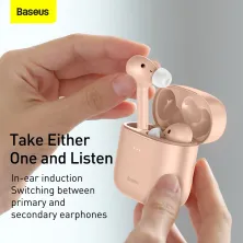 Беспроводные Bluetooth наушники Baseus Encok TWS W06 с функцией беспроводной зарядки Qi Розовый