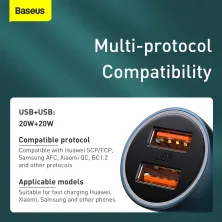 Автомобильное зарядное устройство Baseus Golden Contactor Pro Dual Quick Charger Car Charger 40W 2USB Голубой