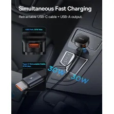 Автомобильное зарядное устройство Baseus Enjoyment Pro Retractable 60W USB и c встроенным кабелем Type-C 0.70м Черный