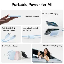 УМБ Baseus EnerFill FC11 Dual-Cable 20000mAh 22.5W с технологией QC3.0+PD3.0 и iP 20W+Type-C 22.5W кабелем Розовый