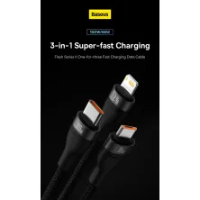 Кабель Baseus Flash Series 2 3-in-1 Fast Charging Data Cable USB to Lightning+Type-C+MicroUSB 100W 1.2m Чорний
