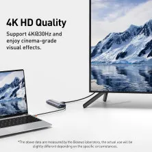 USB-хаб Baseus 7in1 Metal Gleam 7-Port Type-C HUB Adapter Type-C to USB3.0*2, Type-C(PD)*1, Type-C*1, 4KHDMI, TF, SD Сірий