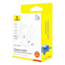 Сетевое зарядное устройство Baseus GaN5 Mini Fast Charger 1C PD3.0 25W Type-C 3A + кабель Baseus Type-C to Type-C 100W 20V/5A 1м Белый
