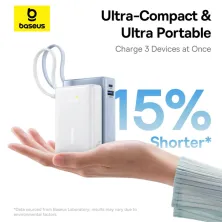 УМБ Baseus PicoGo Digital Display 10000mAh 45W 3A з технологією QC3.0+PD3.0 і Type-C кабелем 45W Білий