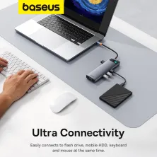 USB-хаб Baseus 11in1 Metal Gleam 11-Port Type-C HUB Adapter Type-C to USB3.0*3, USB2.0*1,Type-C(PD)*1, 4KHDMI*1, VGA, RJ45, TF, SD Сірий