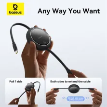 Кабель Baseus Free2Pull Retractable Fast Charging Data Cable Type-C to Lightning PD 20W 1m Чорний