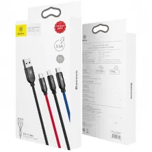Кабель Baseus Three Primary Colors 3-in-1 Fast Charging Data Cable USB to Lightning+Type-C+MicroUSB 3.5А 0.3m Чорний
