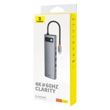 USB-хаб Baseus 11in1 Metal Gleam 11-Port Type-C HUB Adapter Type-C to USB3.0*3, USB2.0*1,Type-C(PD)*1, 4KHDMI*1, VGA, RJ45, TF, SD Сірий