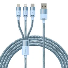 Кабель Baseus StarSpeed 3-in-1 Fast Charging Data Cable USB to Lightning+Type-C+MicroUSB 3.5А 1.2m Блакитний