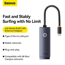USB Перехідник Baseus Lite Series Ethernet 1000 Mbps Type-C to RJ45 Сірий
