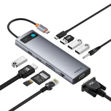 USB-хаб Baseus 11in1 Metal Gleam 11-Port Type-C HUB Adapter Type-C to USB3.0*3, USB2.0*1,Type-C(PD)*1, 4KHDMI*1, VGA, RJ45, TF, SD Сірий
