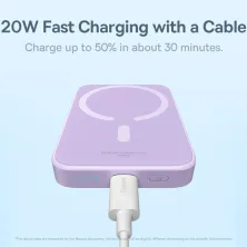 УМБ Baseus Magnetic Mini Wireless Fast Charge 2in1 10000mAh 20W 2.4A QC3.0+PD3.0 з Бездротовою зарядкою Qi 15W Фіолетовий