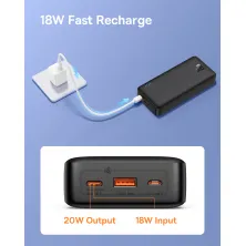 УМБ Baseus Airpow Fast Charge 20000mAh 20W 3A с технологией QC3.0+PD3.0 USB+Type-C + Кабель USB to Type-C Черный