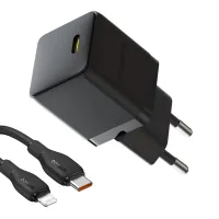Сетевое зарядное устройство Baseus Palm Fast Charger 1C PD3.0 20W Type-C 3A + Кабель Type-C to Lightning 1м Чорний
