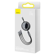 Кабель Baseus Bright Mirror Retractable 3-in-1 Fast Charging Data Cable USB to Lightning+Type-C+MicroUSB 66W 1.2m Черный