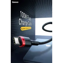 Кабель Baseus Cafule Flash Charging Data Line Cable Type-C to Type-C PD 2.0 QC 3.0 100W 20V 5A 2m Чорно-Червоний