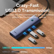 USB-хаб Baseus 5in1 UltraJoy 5-Port Type-C HUB Adapter Type-C to USB3.0*4, Type-C(PD)*1 Сірий