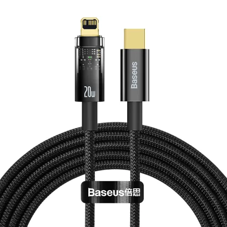 Кабель Baseus Explorer Series Auto Power-Off Fast Charging Data Cable Type-C to Lightning PD 20W 2m Чорний