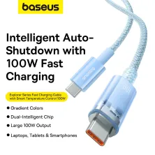 Кабель Baseus Explorer Series with Smart Temperature Control Fast Charging Data Cable Type-C to Type-C 100W 20V 5A 2m Блакитний