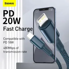 Кабель Baseus High Density Braided Fast Charging Data Cable Type-C to Lightning PD 20W 1m Синий