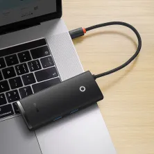 USB-хаб Baseus 6in1 Lite Series 6-Port Type-C HUB Adapter Type-C to USB3.0*2, Type-C(PD)*1, 4KHDMI, TF, SD  Чорний