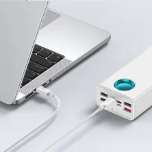 УМБ Baseus Amblight 26800mAh 65W 6A з технологією QC3.0+PD3.0 4USB+Type-C+ кабель Type-C to Type-C 100W 20V/5A 1м Білий
