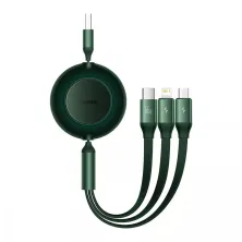 Кабель Baseus Bright Mirror 2 Series Retractable 3-in-1 Fast Charging Data Cable USB to Lightning+Type-C+MicroUSB 66W 1.1m Зеленый