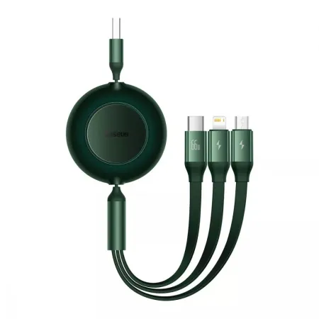 Кабель Baseus Bright Mirror 2 Series Retractable 3-in-1 Fast Charging Data Cable USB to Lightning+Type-C+MicroUSB 66W 1.1m Зелений