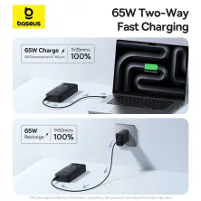УМБ Baseus Free2Pull with Retractable Cable 20000mAh 65W с технологией QC3.0+PD3.0 и Type-C кабелем 60W Черный