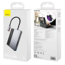 USB-хаб Baseus 6in1 Magic Multifunctional Type-C with a Retractable Clip Type-C to USB3.0, Type-C, 4KHDMI, AUX, TF, SD Сірий