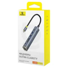USB-хаб Baseus 7in1 UltraJoy AIR 7-Port Type-C HUB Adapter Type-C to USB3.0*2, Type-C(PD)*1, 4KHDMI, AUX, SD/TF 3.0 Серый