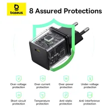 Мережевий зарядний пристрій Baseus Palm Fast Charger 1C PD3.0 30W Type-C 3A  + Кабель Type-C to Type-C 60W 20V/3A 1м Чорний