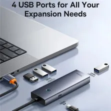 USB-хаб Baseus 4in1 UltraJoy 4-Port Type-A HUB Adapter Type-A to USB3.0*4 Сірий